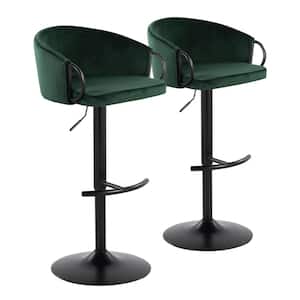 Claire 33 in. Green Velvet and Black Metal Adjustable Bar Stool with Rounded T Footrest (Set of 2)