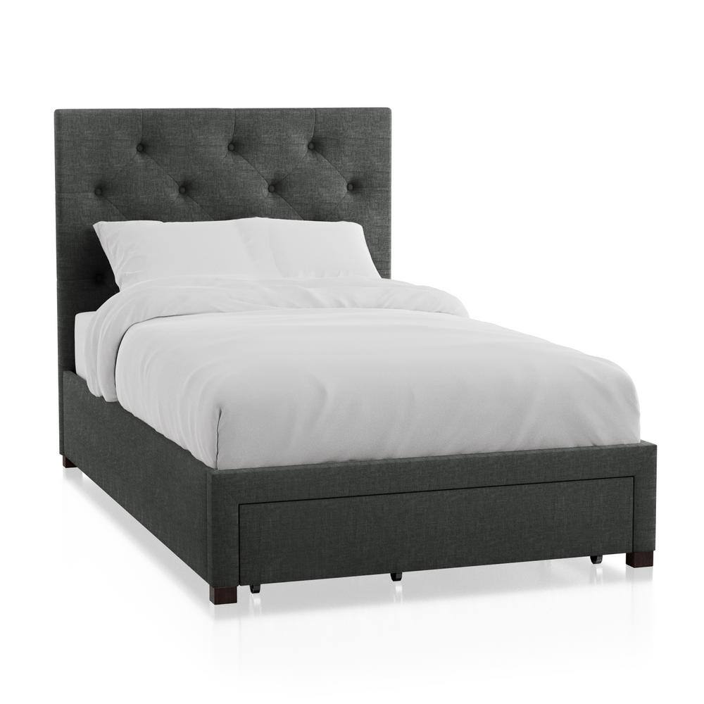 Stevies Dark Gray Twin Upholstered Wood Frame Platform Bed With Foot Drawer price history on PriceWatchPro