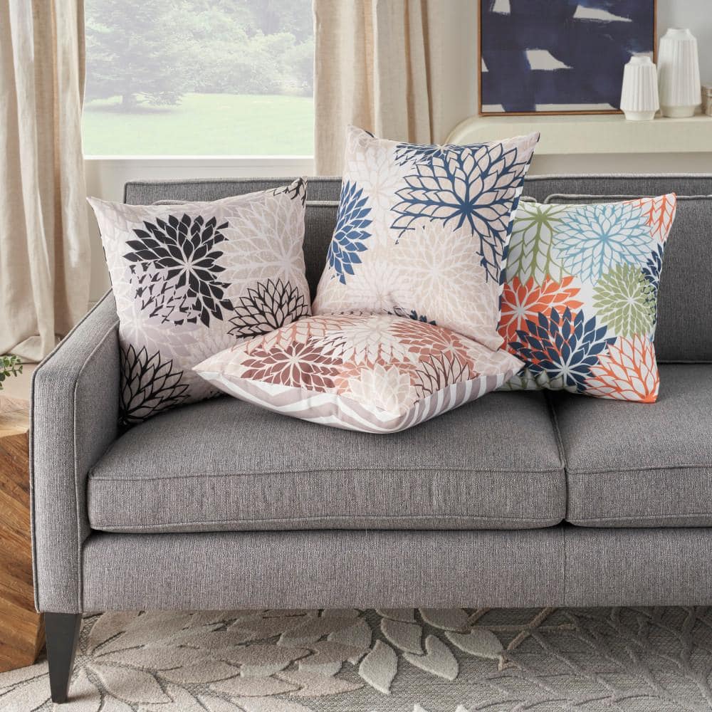 Aloha Black and White Floral 20" Square Outdoor Throw Pillow