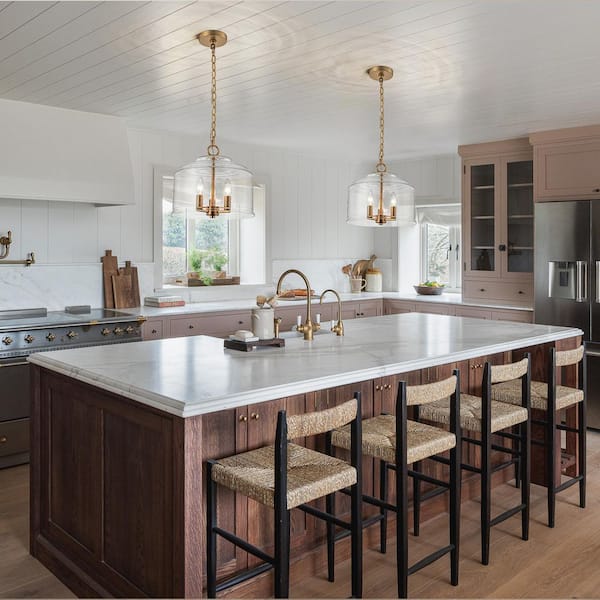 Henry 3-Light Gold Pendant with Seeded Glass Shade