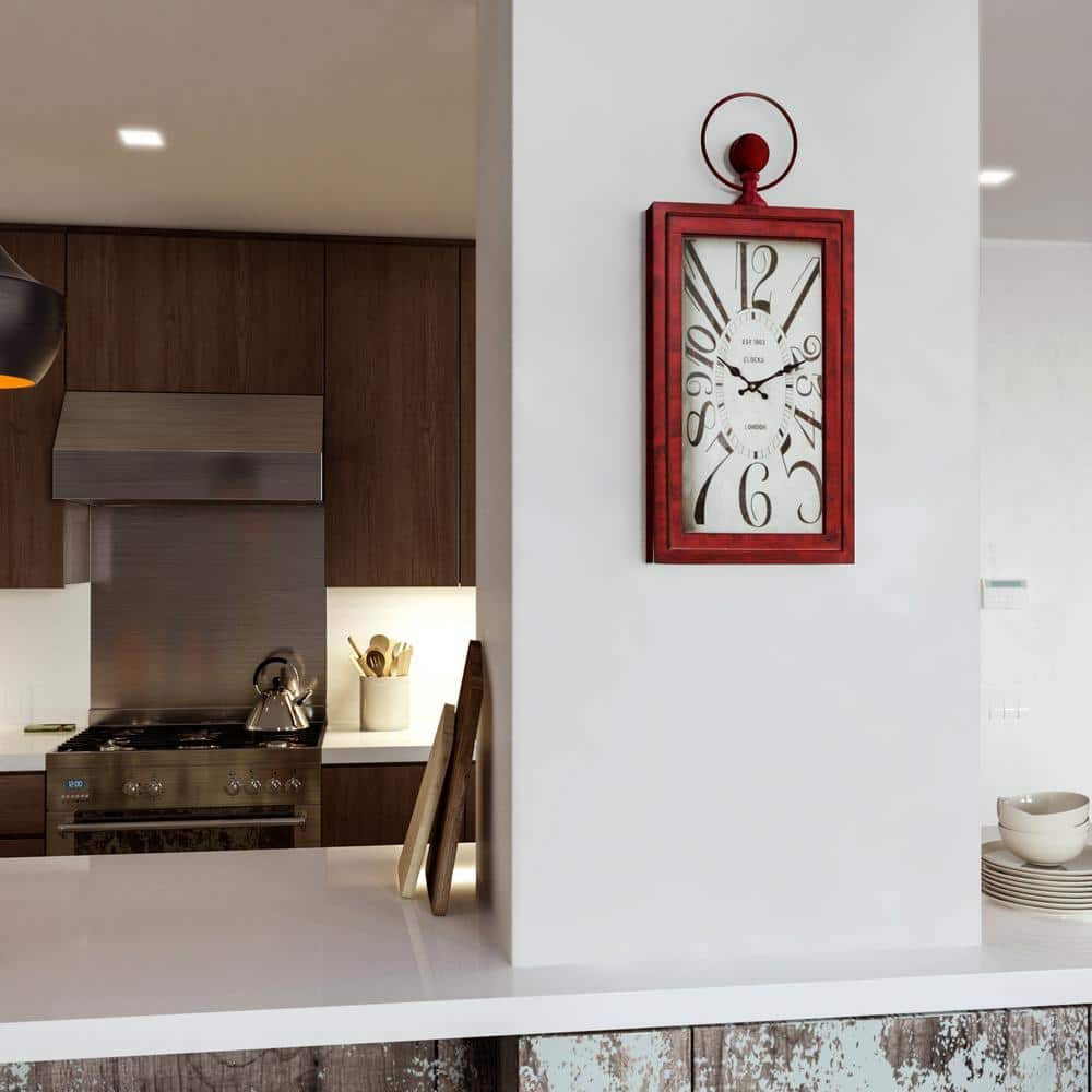 Waverly Distressed Red and White Rectangular Wall Clock