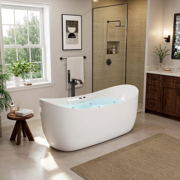 71 in. x 31 in. Acrylic Freestanding Whirlpool and Air Combination Heated Bathtub w/Drain and Overflow Included in White