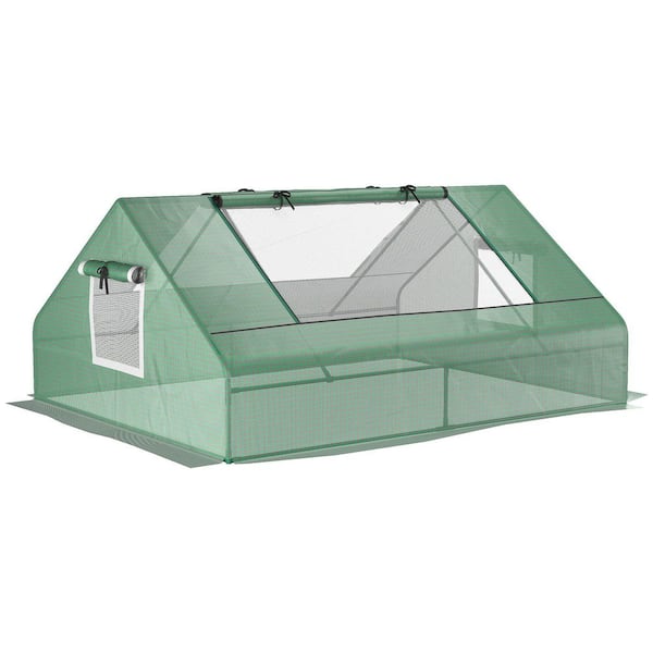 71 in. W x 55 in. D x 31.5 in. H Mini Tunnel Greenhouse with Zipper Windows and Door, Green