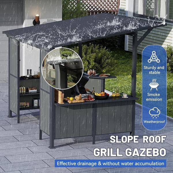 9 x 10 FT. Gray Lean to Gazebo with Storage Shelves and Expansion