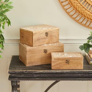 Rectangle Wood Floral Box with Hinged Lid (Set of 3)