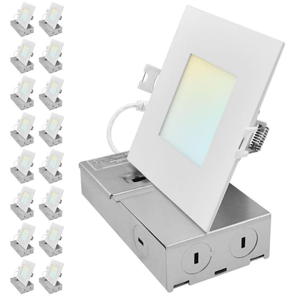 4 in. Integrated LED Square Recessed Light Canless Spotlight 8/10/13-Watt 5CCT 650/800/1266LM IC Rated Wet Rated 16 Pack