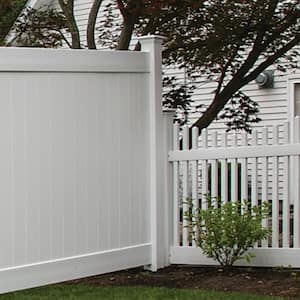 Acadia/Roosevelt 5 in. x 5 in. x 9 ft. White Vinyl Routed Fence End Post
