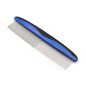 Dog Cat Comb with Stainless Steel Teeth for Removing Hair Knots Pet Grooming Tool, Dark Blue