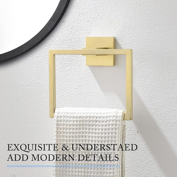 Wall Mounted Towel Ring Bath Round Towel Hanger for Bathroom Square Base Hand Towel Holder in Brushed Gold