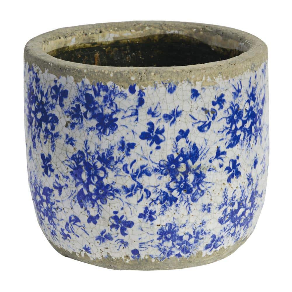 Lilibeth Short Blue and White Terracotta Planter