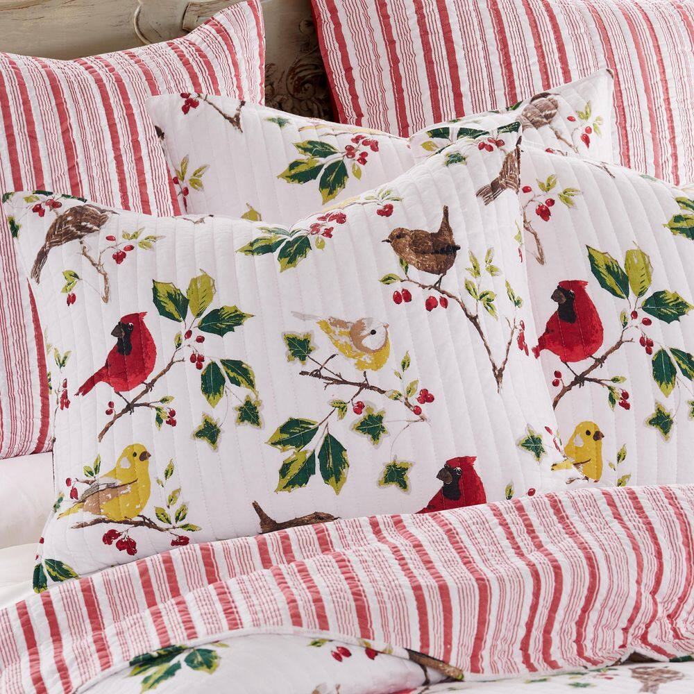Joy Birds Reversible Red and White Microfiber Full/Queen Quilt Set
