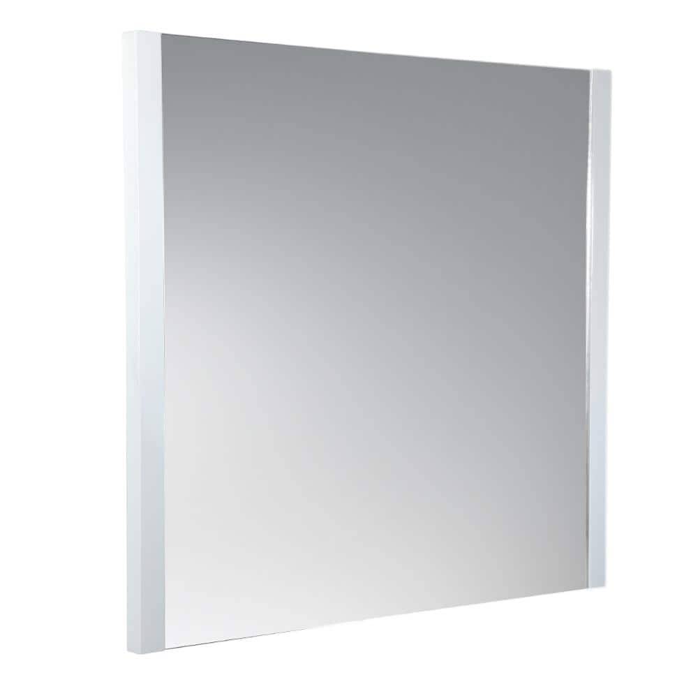 White Wood Frameless Rectangular Bathroom Vanity Mirror