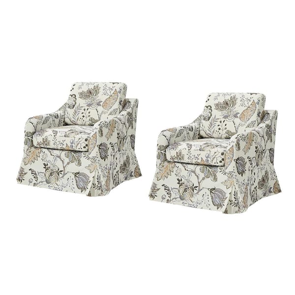 JAYDEN CREATION Albert Jeacobean Floral Slipcover Swivel Chair with Removable Cushion (Set of 2)