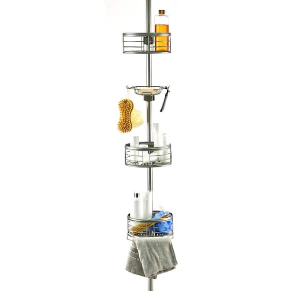 Utopia Alley Rust-Resistant Tension Pole Corner Shower Caddy with 3 Shelves, 108 in. in Satin Nickel