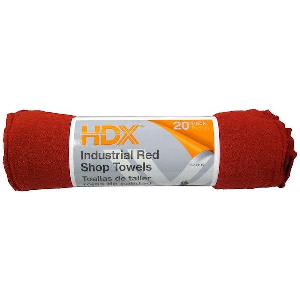 HDX 20-Count 12 in. x 14 in. Red Shop Towels (6-Pack)