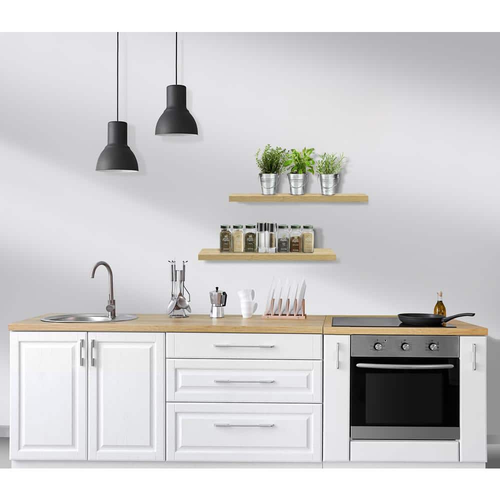 Maple Floating Wall Shelves with Invisible Brackets, Set of 3