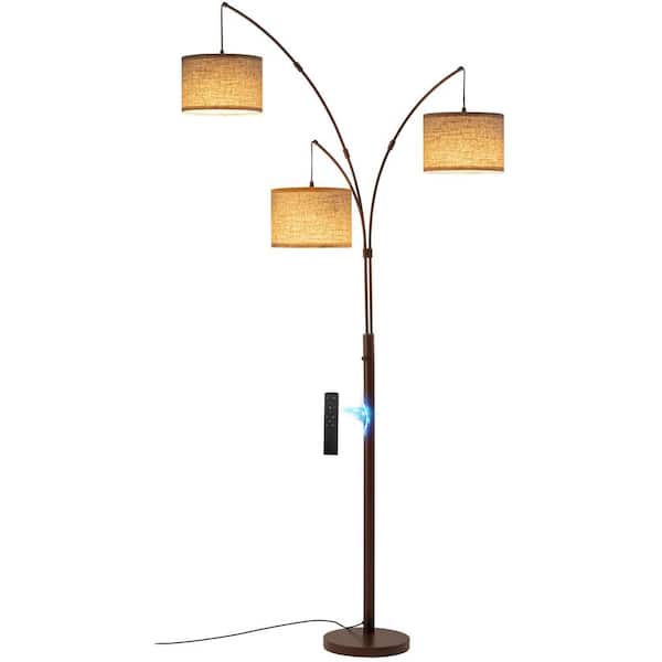 80 in. Brown 3-Light Dimmable 3-Color Temperature, Arc Floor Lamp with Remote Control, Modern Tall Standing Lamp