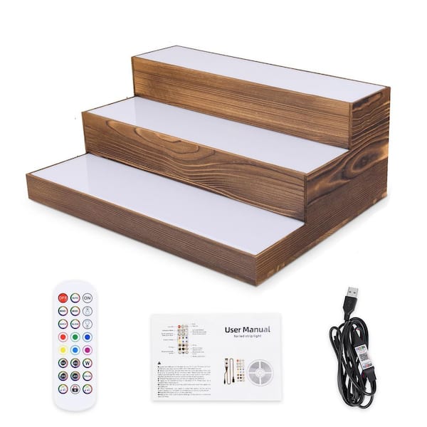 6.7 in. H x 16.1 in. W 12-Bottle Acrylic LED Wine Rack with RGB Lighting Wall Mountable for Home Bar Kitchen in Brown