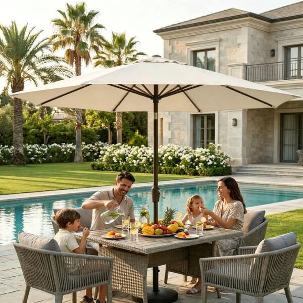 9ft. patio umbrella Outsunny 9' Outdoor with UPF 30+, Easy Tilt & Vented Canopy Beige/Coffee/Green/Khaki/Red/White Size Ainfox Outdoor Patio Umbrella with