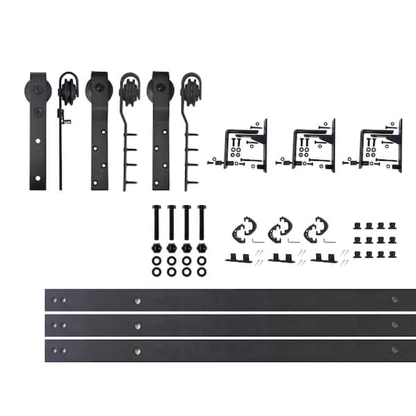 HOMACER 4 ft./48 in. Black Rustic Inverted Bent Triple Track Bypass Sliding Barn Door Track and Hardware Kit for Triple Doors