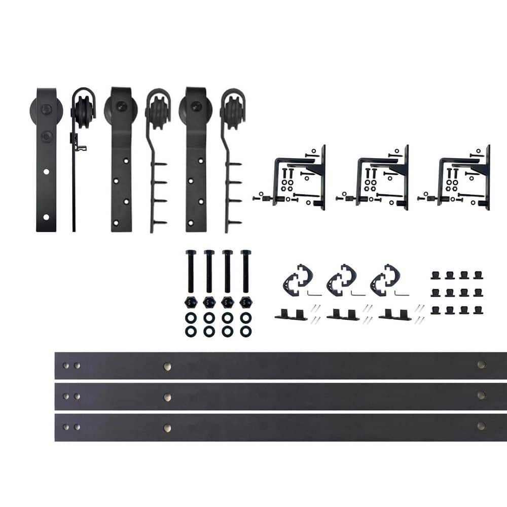 4 ft./48 in. Black Rustic Inverted Bent Triple Track Bypass Sliding Barn Door Track and Hardware Kit for Triple Doors price history on PriceWatchPro