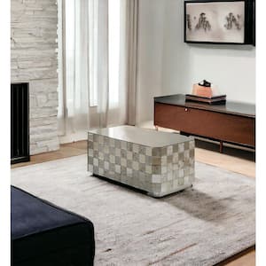 39 in. White Brushed, Black, Gol Rectangle Glass Coffee Table