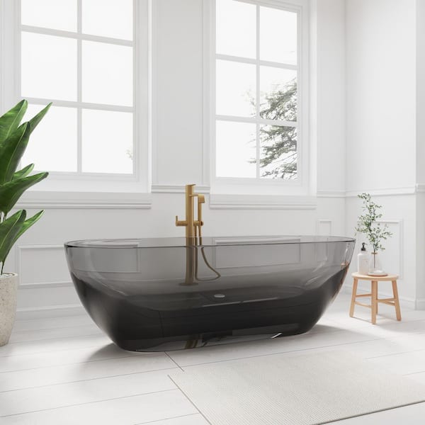 Kylie 69 in. x 29 in. Stone Resin Freestanding Soaking Bathtub in Transparent Gray