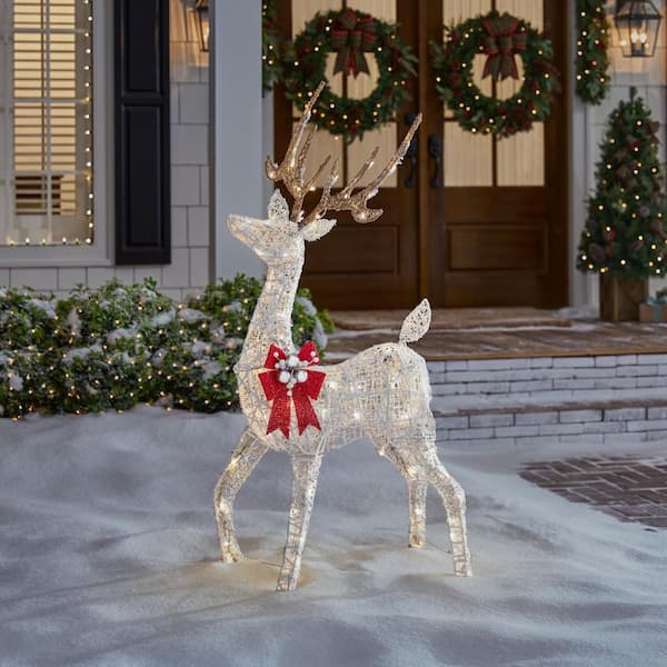 4.5 ft. Polar Wishes LED Standing Deer with Bow Holiday Yard Decoration Y37