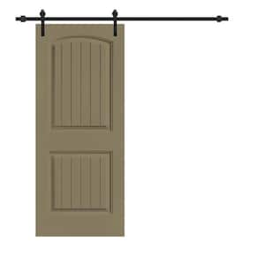 Elegant 30 in. x 80 in. Olive Green Stained Composite MDF 2 Panel Camber Top Sliding Barn Door with Hardware Kit