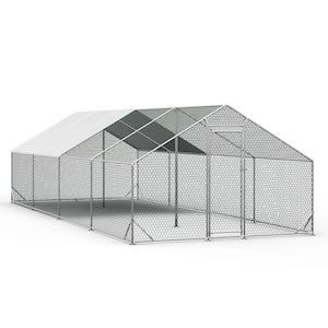 Large Metal Chicken Coop with Waterproof Cover, Walk-in Chicken Pen for Outdoor Backyard Farm(25.6'L x 10'W x 6.56'H)