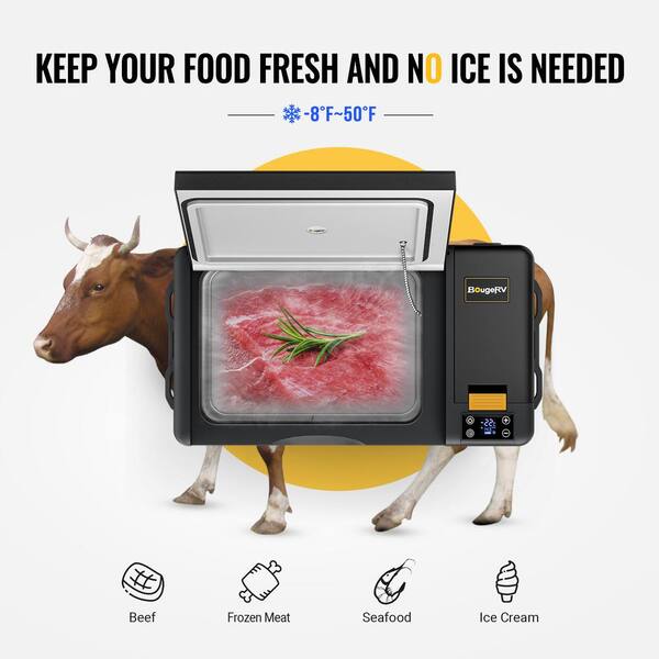 BougeRV 55L Cooler Outdoor Refrigerator in Black 12-Volt Car Refrigerator Dual Zone, Portable Freezer Fridge APP Control