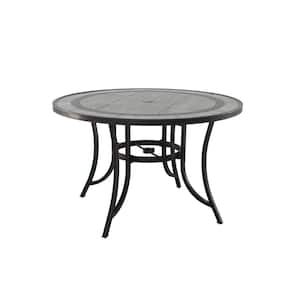 48 in. W Aluminum Ceramic Tile Top Patio Round Dining Table with Umbrella Hole
