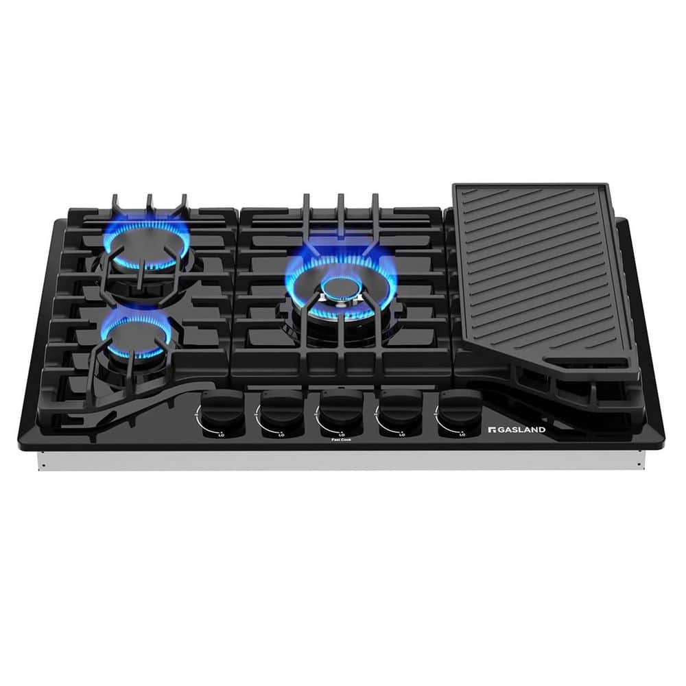 30 in. Recessed Gas Cooktop in Stainless Steel with Griddle and 5-Sealed Burners, CSA certified