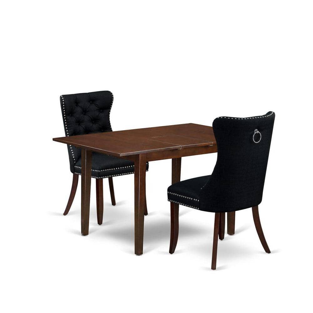 3-Piece Mahogany Finish Rectangular Solid Wood Top with Butterfly Leaf Dining Table Set