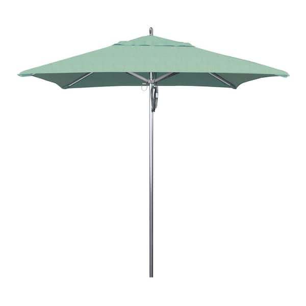 California Umbrella 7.5 ft. Square Silver Aluminum Commercial Market Patio Umbrella with Pulley Lift in Spa Sunbrella