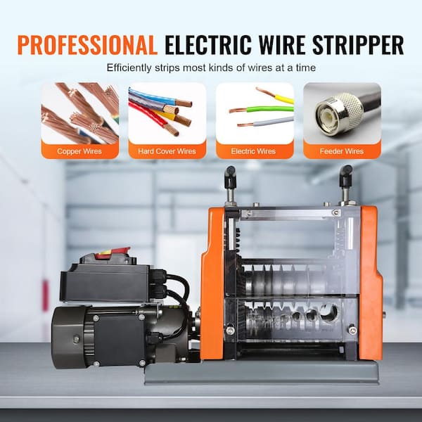 Electric Cable Stripping Tool, 0.06 in. - 0.98 in. Motorized Wire Stripper, 60-Watt, Clear Depth Gauge, 6-Circular