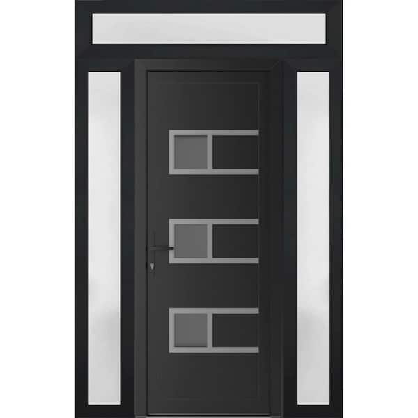 VDOMDOORS 60 in. x 94 in. Right-hand/Inswing Frosted Glass Matte Black Steel Prehung Front Door with Hardware