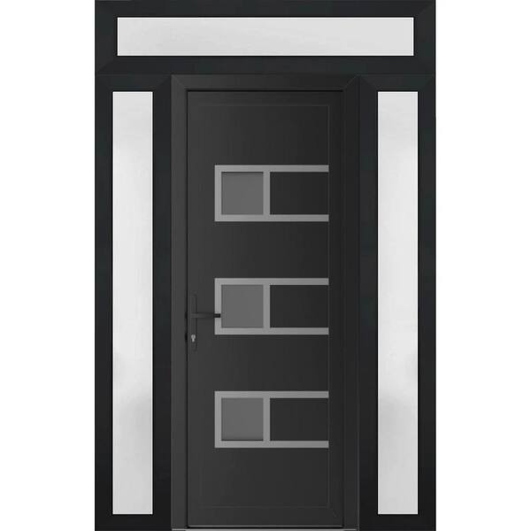 VDOMDOORS 60 in. x 94 in. Right-hand/Inswing Frosted Glass Matte Black Steel Prehung Front Door with Hardware