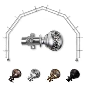 13/16" Dia Adjustable 6-Sided Double Bay Window Curtain Rod 28 to 48" (each side) with Douglas Finials in Satin Nickel