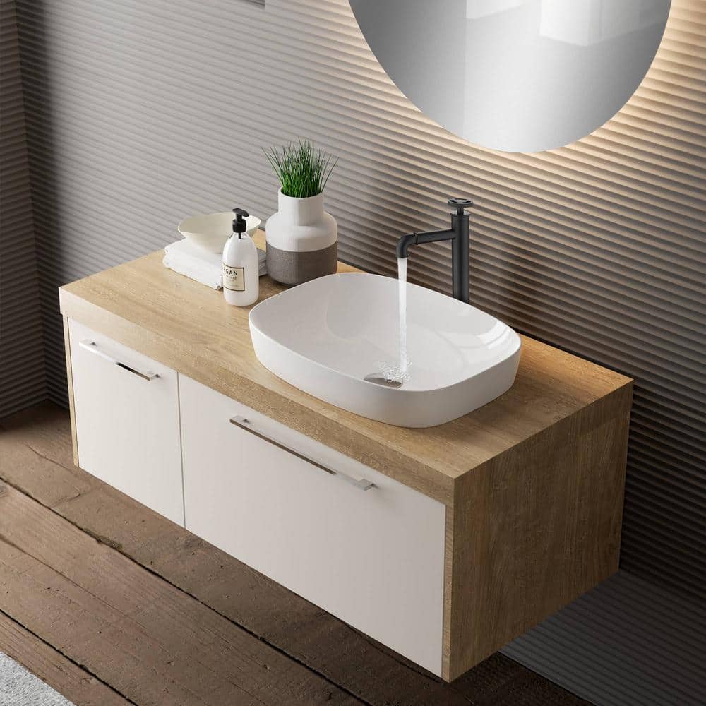 Matte Black Tall Brass Vessel Sink Faucet with Knob Handle