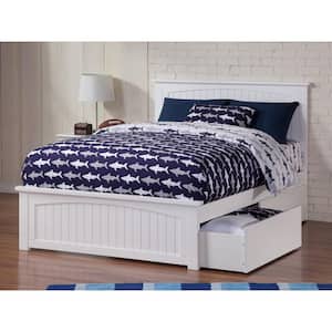 Nantucket White Full Solid Wood Storage Platform Bed with Matching Foot Board and 2 Bed Drawers