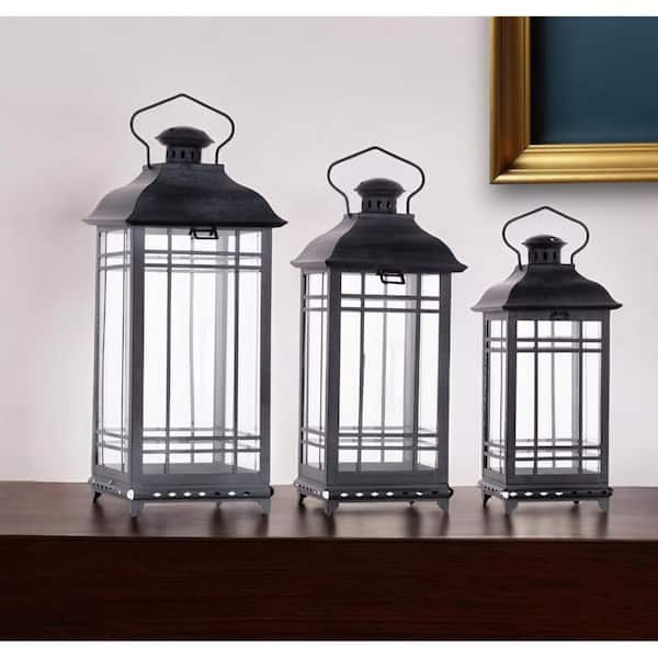 Gray Metal Candle Lantern Set of 3-Pack