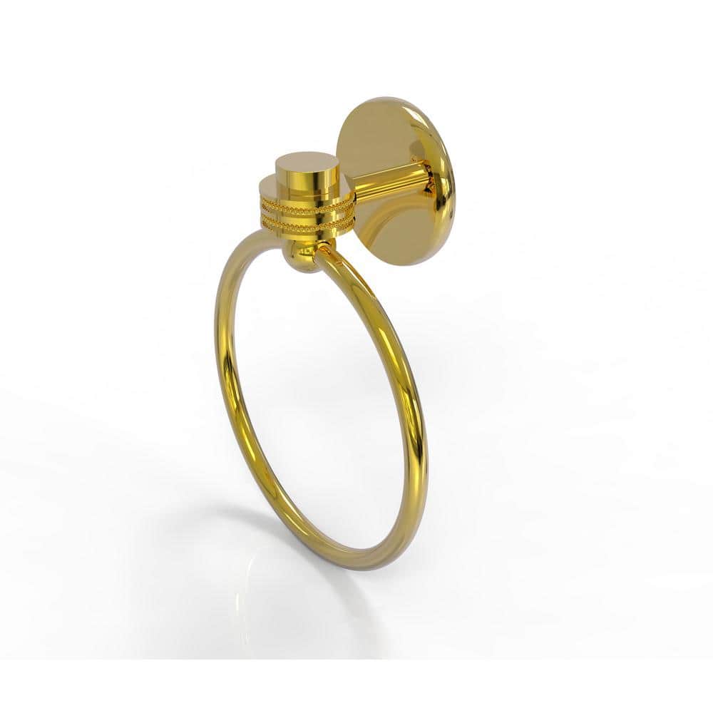 Allied Brass Satellite Orbit One Collection Towel Ring with Dotted Accent  in Polished Brass 7116D-PB