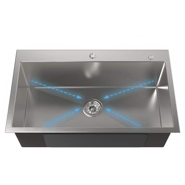 stufurhome 32 in L x 19 in W Overmount Sink Single Bowl Sink Gauge Gray Stainless Steel Kitchen Sink with Standard Drain and Hook