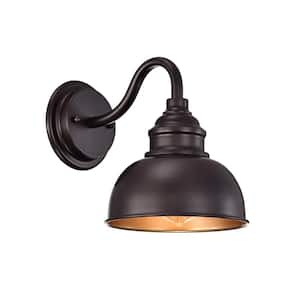 1-Light Brown Round Hardwired Outdoor Wall Lantern Sconce Porch Light