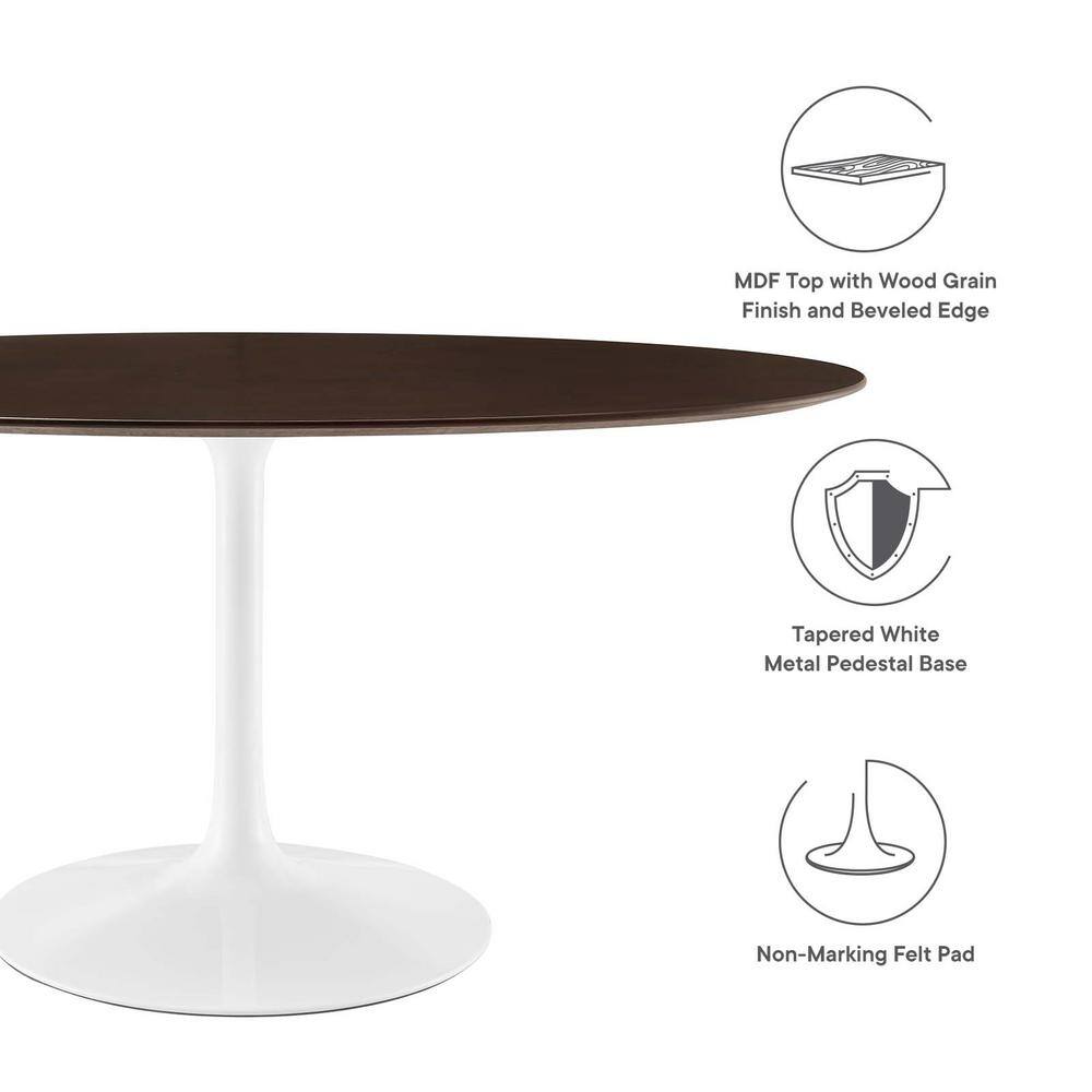 Lippa 60" Walnut Oval Wood Dining Table with White Metal Base