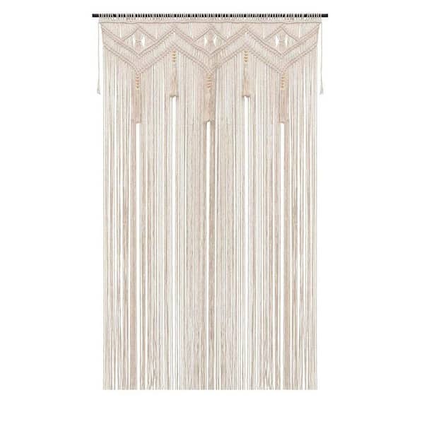 72 in. x 52 in. Beige Boho Macrame Curtain-Beaded Window/Door Hanging, Handmade Wedding & Room Wall Art Decor, Cotton