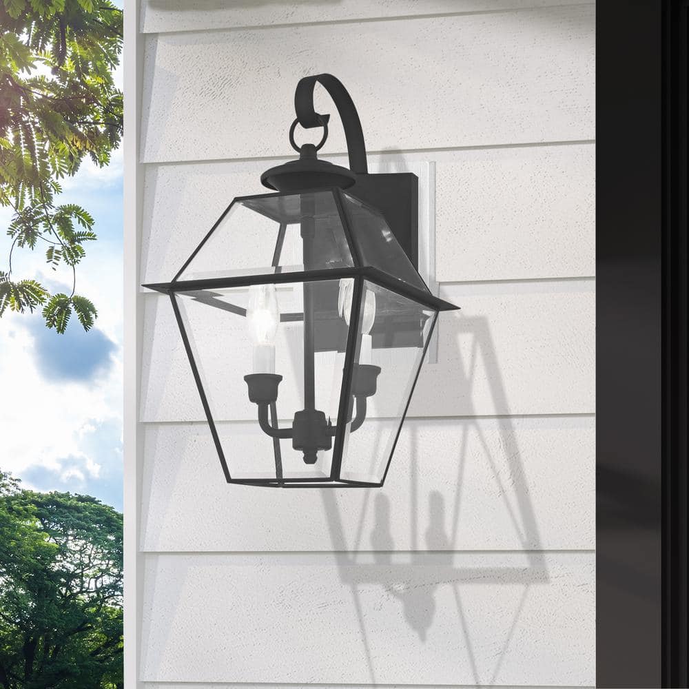 Charleston Elegance Black Brass Outdoor Lantern with Clear Beveled Glass