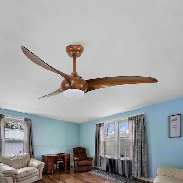 52 in. Brown 3 ABS Blades Downrod Standard Ceiling Fan with LED Light and Remote Included