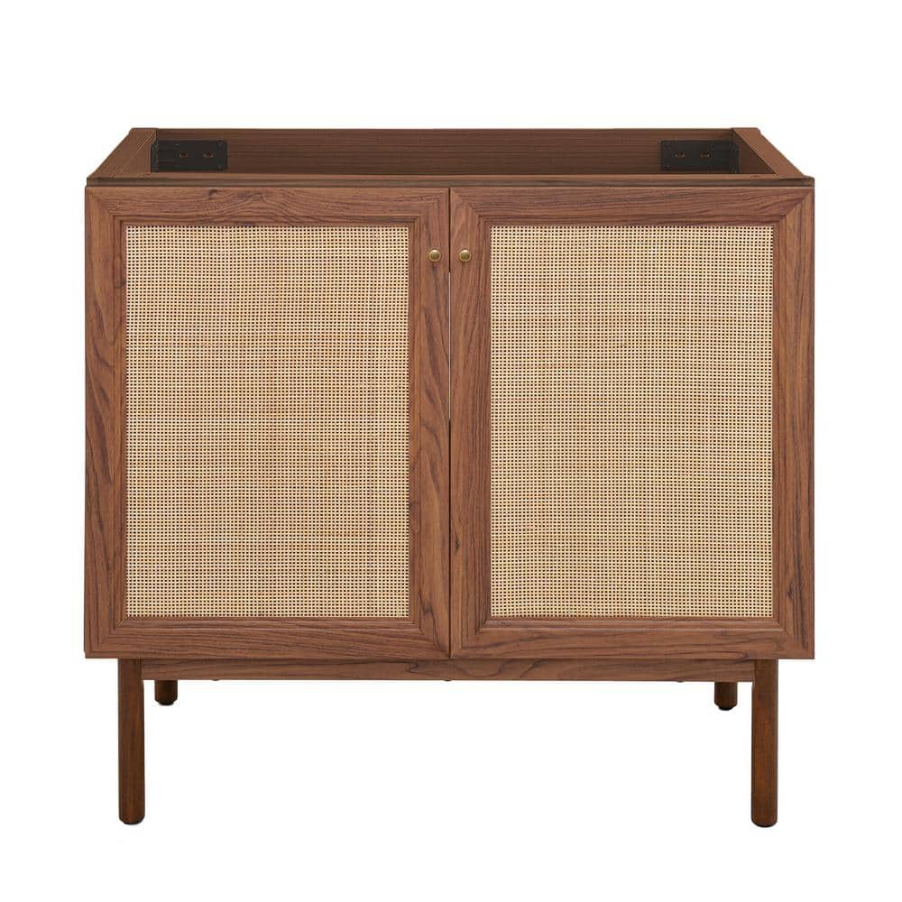 Classe 36" Dark Walnut and Rattan Bathroom Vanity Cabinet